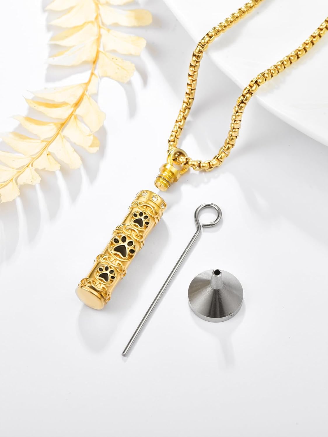 Pet Cremation Urn Necklace for Dog Cat Ashes 925 Sterling Silver Paw Print Keepsake Pendant Celtic Knot Memorial Jewelry for Women Men