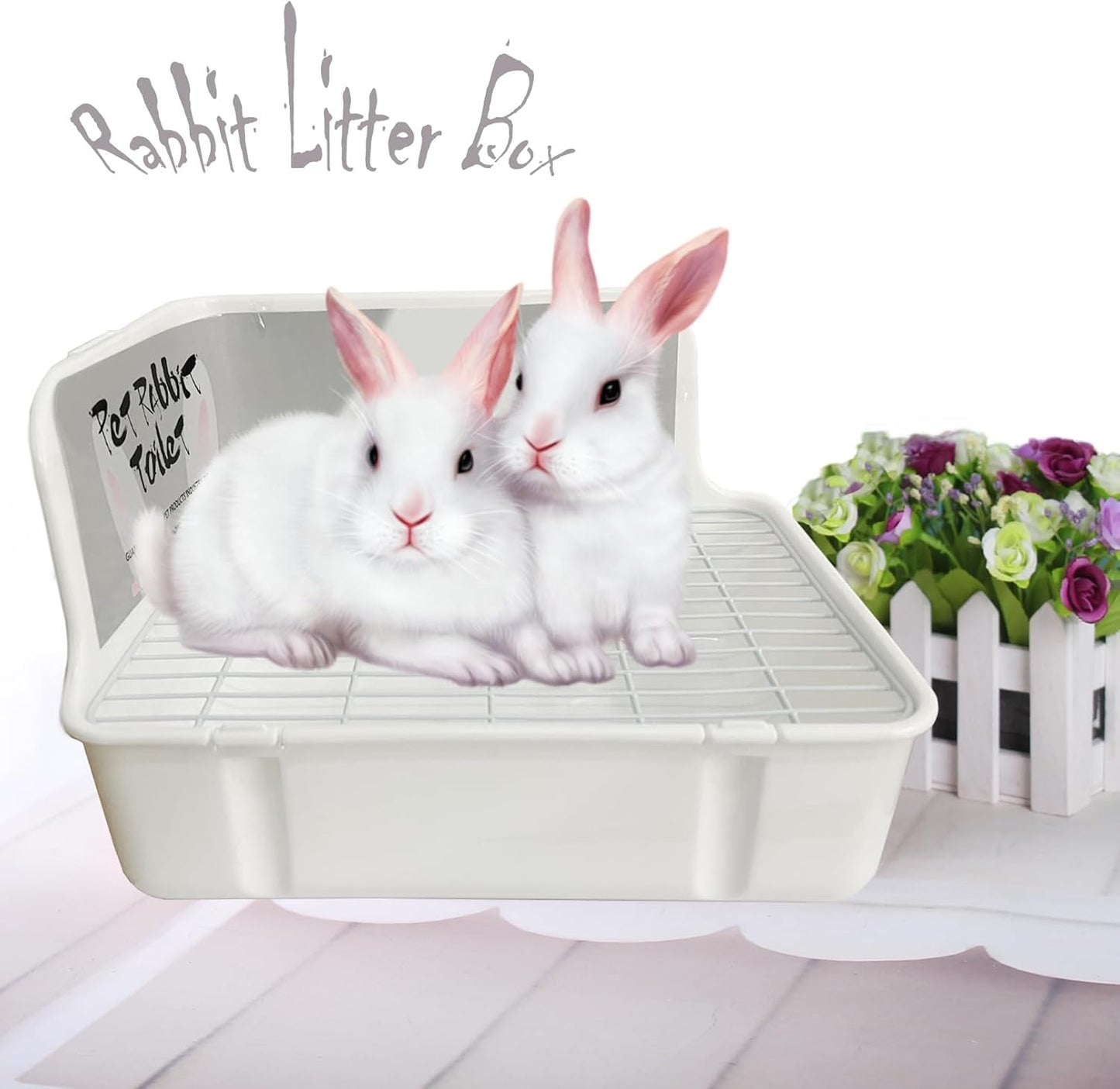 kathson Rabbit Litter Box,Bunny Potty Training,Plastic Square Small Animal Toilet,for Hamster Chinchilla Ferret Hedgehog Gerbil(White)