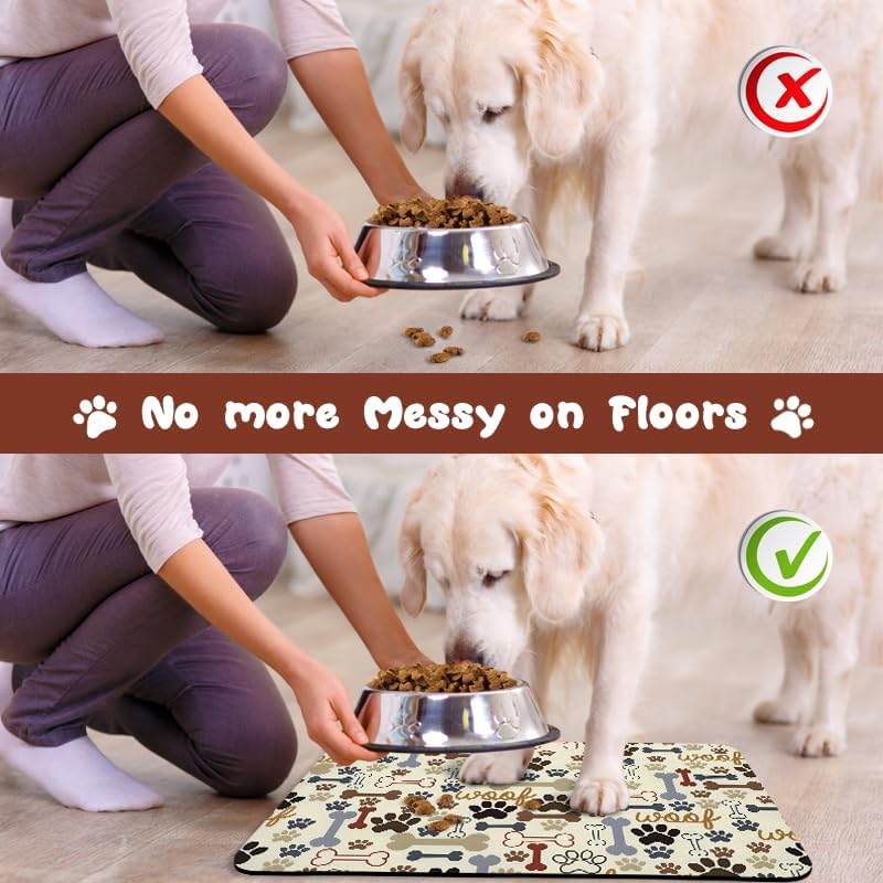 Dog Food Mats for Floors Waterproof, Dog Cat Water Bowl Mats Pet Feeding Absorbent Mat Dog Cat Pet Placemats for Food and Water Beige 12 * 20 inch