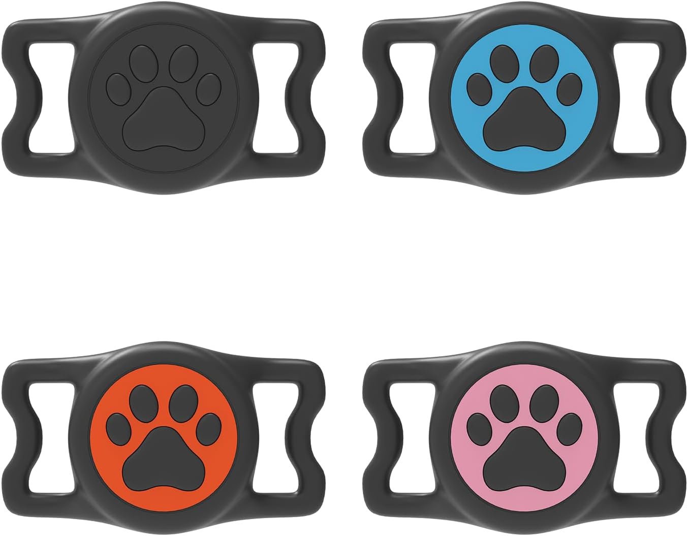 IP68 Waterpoof Dog Air tag Holder, Stretchy Silicone Full Body Covered Apple Air Tag Holder for Dog Cat Collar Fit All Width Collar (Black1/ Black&Orange/Black&Blue/Black&Pink, 4 Pack)