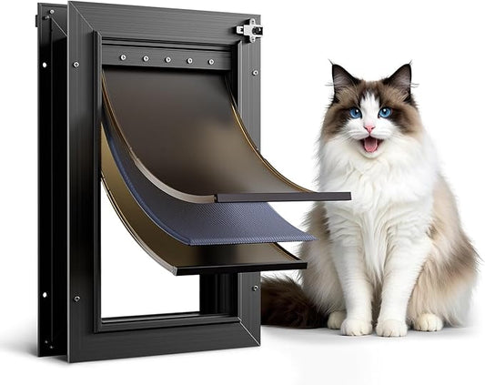 All Aluminum Cat Door Interior Door Black 3 Flaps, For Exterior door Small Cat Dog Doggy Doggie Door, Heavy Duty Pet Door, Insulation Flap, Telescoping Tunnel, Sliding Closing Panel (Pets Up to 22lbs)