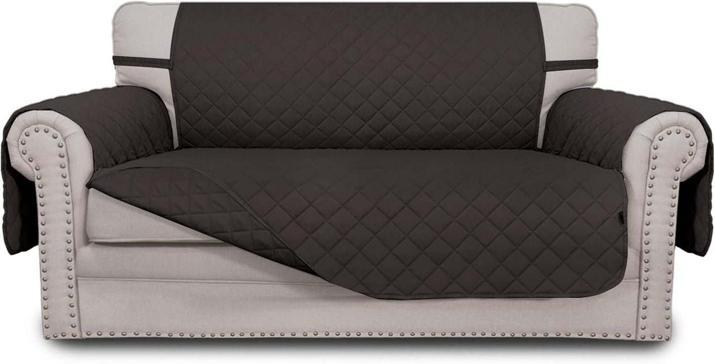 Easy-Going Reversible Loveseat Couch Cover for 2 Cushion Couch Sofa Cover for Dogs Water Resistant Furniture Protector with Foam Sticks Elastic Straps for Pet (Loveseat, Chocolate/Chocolate)