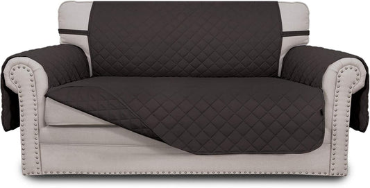 Easy-Going Reversible Loveseat Couch Cover for 2 Cushion Couch Sofa Cover for Dogs Water Resistant Furniture Protector with Foam Sticks Elastic Straps for Pet (Loveseat, Chocolate/Chocolate)