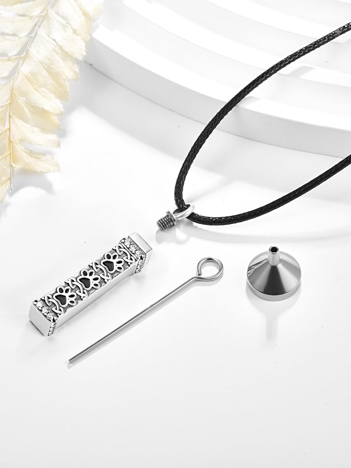 Dreamboat Pet Crematian Urn Necklace for Dog Cat Ashes 925 Sterling Silver Paw Print Keepsake Pendant Jewelry Gifts for Women Men