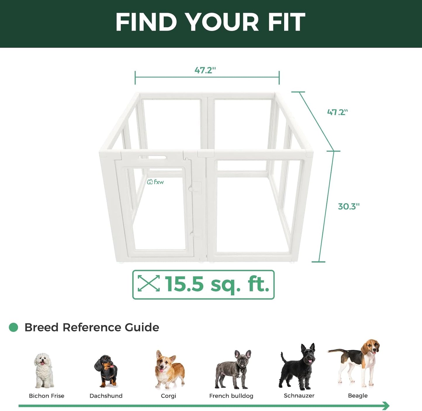 FXW AuraSpace Acrylic Indoor Unleashed Dog Playpen for Small and Medium Dogs, 30 Inch, 8 Panels, White