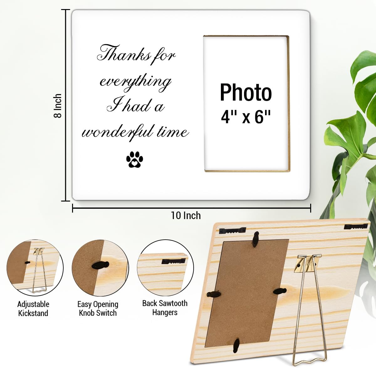 Pet Memorial Gift for Dogs Photo Frame, Dog Memorial Gifts for Loss of Dog, Cat Loss Sympathy Gifts, Thanks for Everything I Had a Wonderful Time Wooden Picture Frames, Photo 4 x 6 Inches