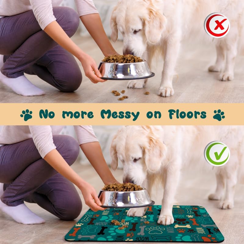 Dog Food Mats for Floors Waterproof, Dog Cat Water Bowl Mats Pet Feeding Absorbent Mat Dog Cat Pet Placemats for Food and Water Green 16 * 24 inch