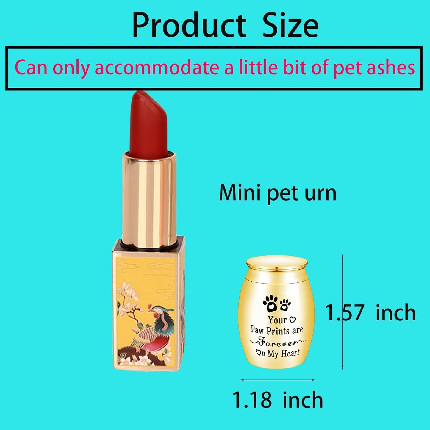 1.57 inches Small Pet Urn – Mini Aluminum Alloy Ashes Holder with Paw Print & Beautiful Inscription – Keepsake Urn for Dogs, Cats, or Small Animals