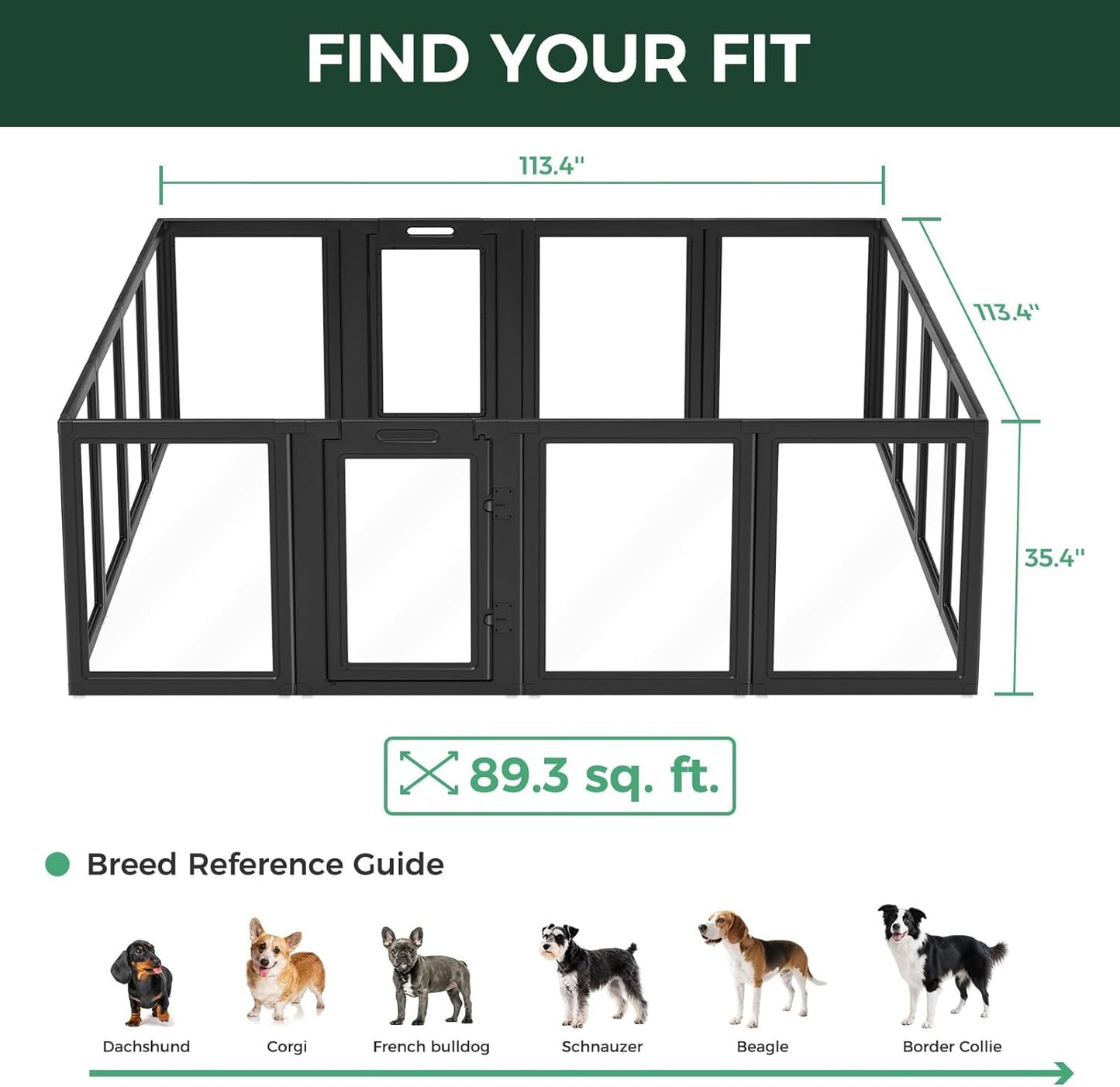 FXW AuraSpace Acrylic Indoor Dog Playpen for Medium Dogs, 35 Inch, 16 Panels, Black