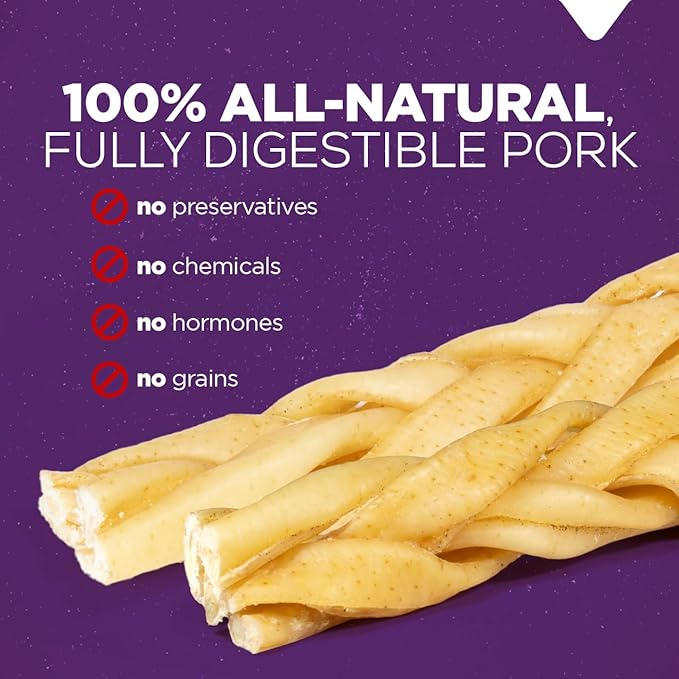Natural Farm Braided Pork Collagen Dog Chews (10 Pack), Flavorful Braided Pork Collagen Sticks, Natural Dog Chews, Long Lasting, for Small, Medium, and Large Dogs, Odor-Free Rawhide Alternative