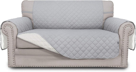 Easy-Going Reversible Loveseat Couch Cover for 2 Cushion Couch Sofa Cover for Dogs Water Resistant Furniture Protector with Foam Sticks Elastic Straps for Pet (Loveseat, Light Gray/Ivory)