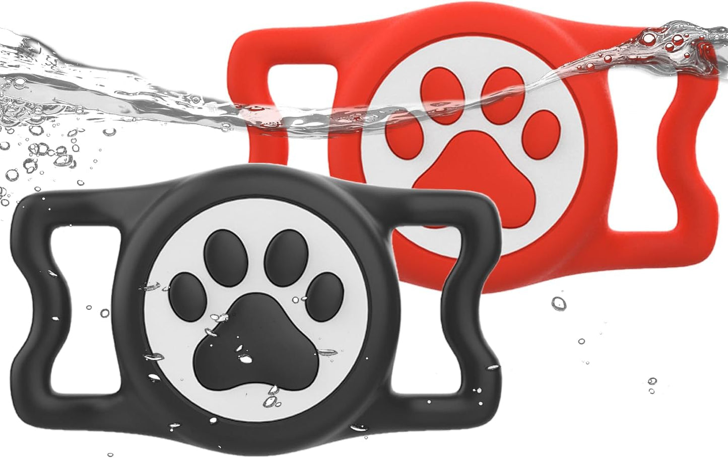 IP68 Waterpoof Dog Airtag Holder, Stretchy Silicone Full Body Covered Apple Air Tag Holder for Dog Cat Collar Fit All Width Collar (Black/Red, 2 Pack)