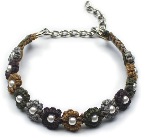 Cute Handmade Paracord Dog Collar – Unique Hand-Braided Multi-Color Flower Design Pet Accessory for Medium Dogs Fit 14-18" Size M