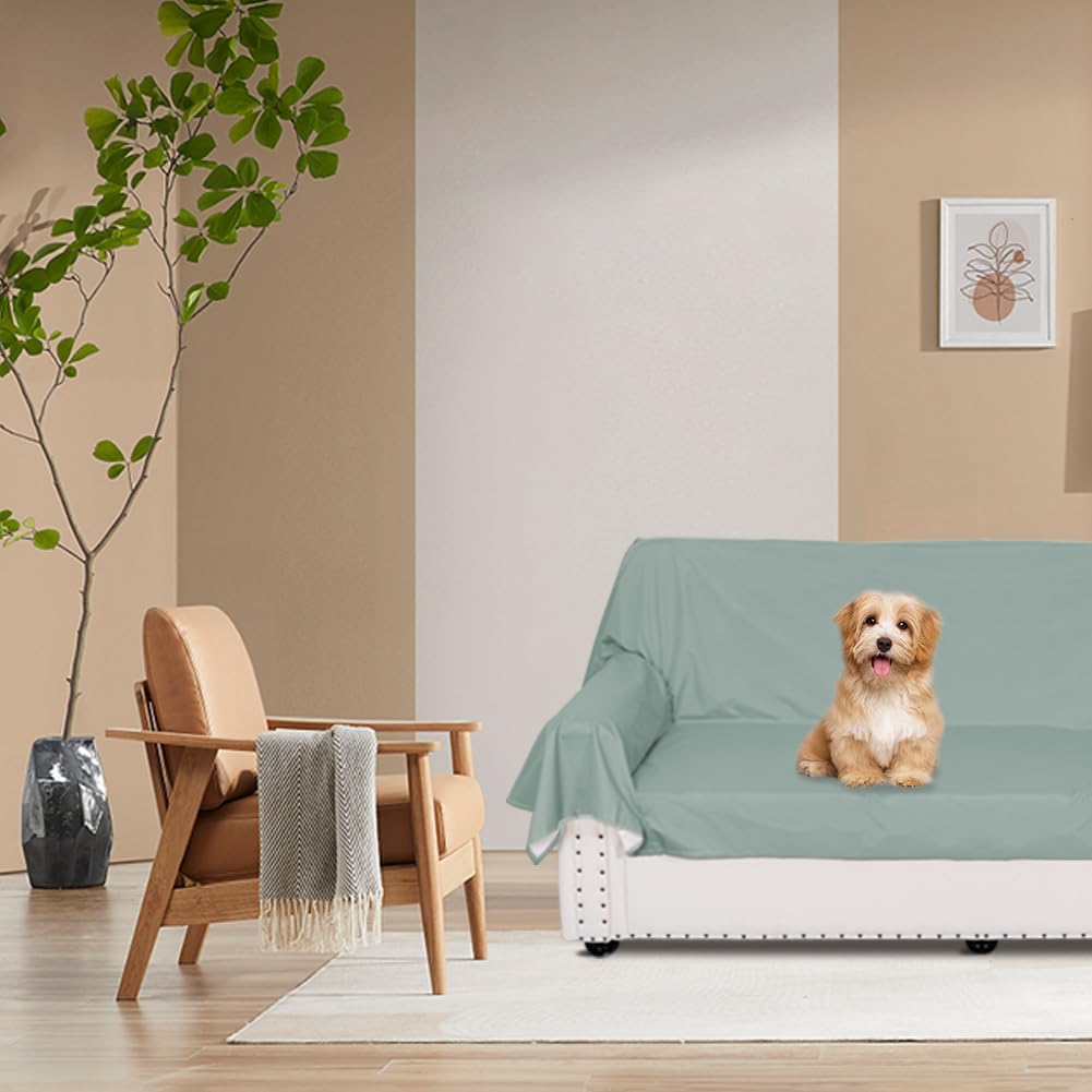 DUJUIKE Waterproof Bed Cover for Dog and Cats,Pet Hair Resistant Bed Sheet Cover, Protective Bed Liner Cover with 100% Waterproof Breathable Thin Fabric (Green, Super King 90 * 118 inch)