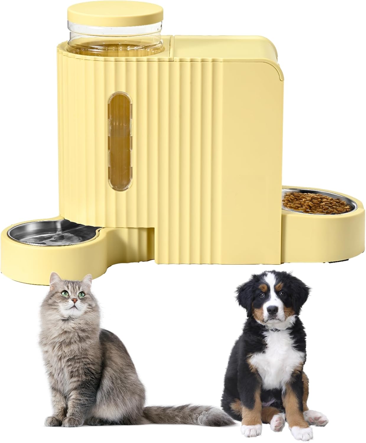 Automatic Cat Food Feeder and Water Dispenser,2 in 1 Gravity Cat Feeder and Water Dispenser with Stainless Steel Bowl,2 Pack Large Capacity Self Feeding for Small Medium Pets Puppy Kitten