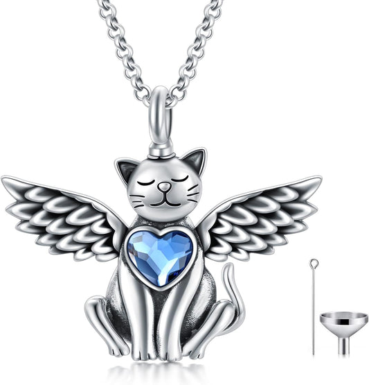 AOBOCO 925 Sterling Silver Dog/Cat Urn Necklace for Ashes Pet Cremation Keepsake Necklace Memorial Jewelry Gift for Women