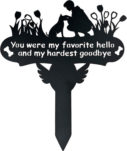 Dog Grave Marker, 12"X 14" Metal Baked Enamel Memorial Dog Stake for Cemetery Decorations, Waterproof Pets Headstone Plaque for Outdoors, Lost Sympathy Tombstone Memorial Garden Sign Gift (Love)