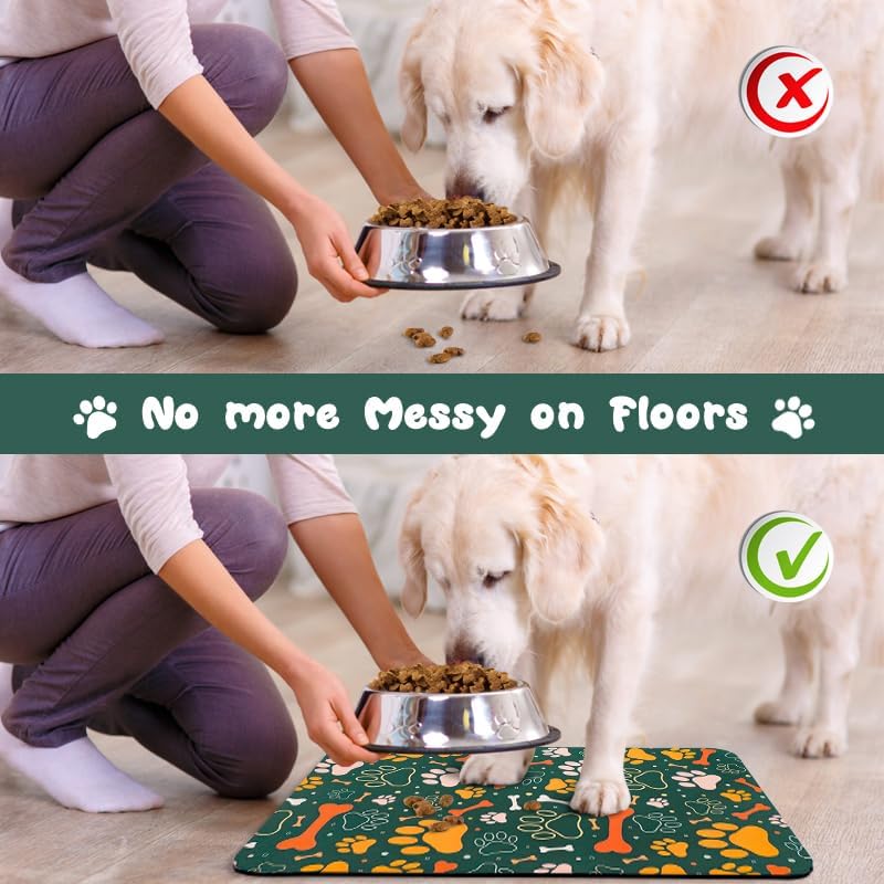 Dog Food Mats for Floors Waterproof, Dog Cat Water Bowl Mats Pet Feeding Absorbent Mat Dog Cat Pet Placemats for Food and Water Bone 17 * 30 inch