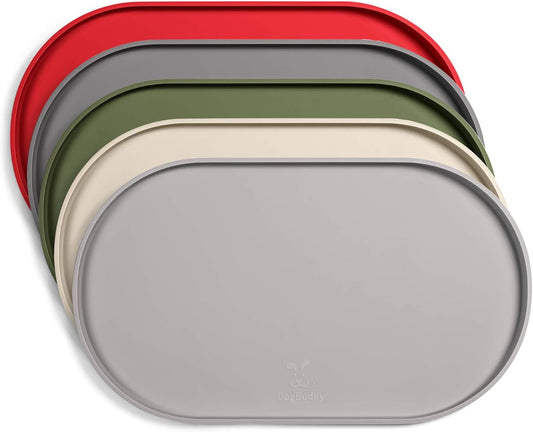 DogBuddy Dog Food Mat - Waterproof Dog Bowl Mat, Silicone Pet Mat for Food and Water Bowls, Nonslip Pet Feeding Mat with Edges, Dogs Food Mats for Floors, Puppy Supplies (Small, Dove)