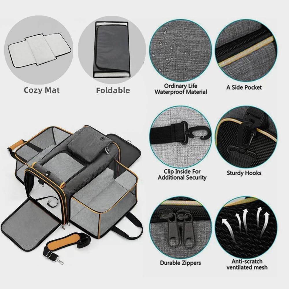 Expandable Travel Small Dog Cat Carrier(Large),Airline Approved Soft-Sided Pet Carrier with Removable Fleece Pad and Pockets for Cats/Puppy and Small Animals