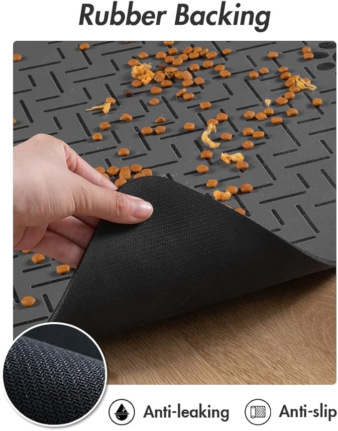 MontVoo-Absorbent Pet Feeding Mat-No Stains Quick Dry Dog Mat for Food and Water Bowl-Rubber Backing Dispenser Mat Accessories Supplies-Dog Bowl Messy Drinkers,Dark Grey