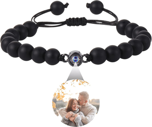 EMIRISTIC Custom Photo Bracelet - Personalized Picture Natural Stone Cuban Chain Bracelet - Any Special Day Gifts