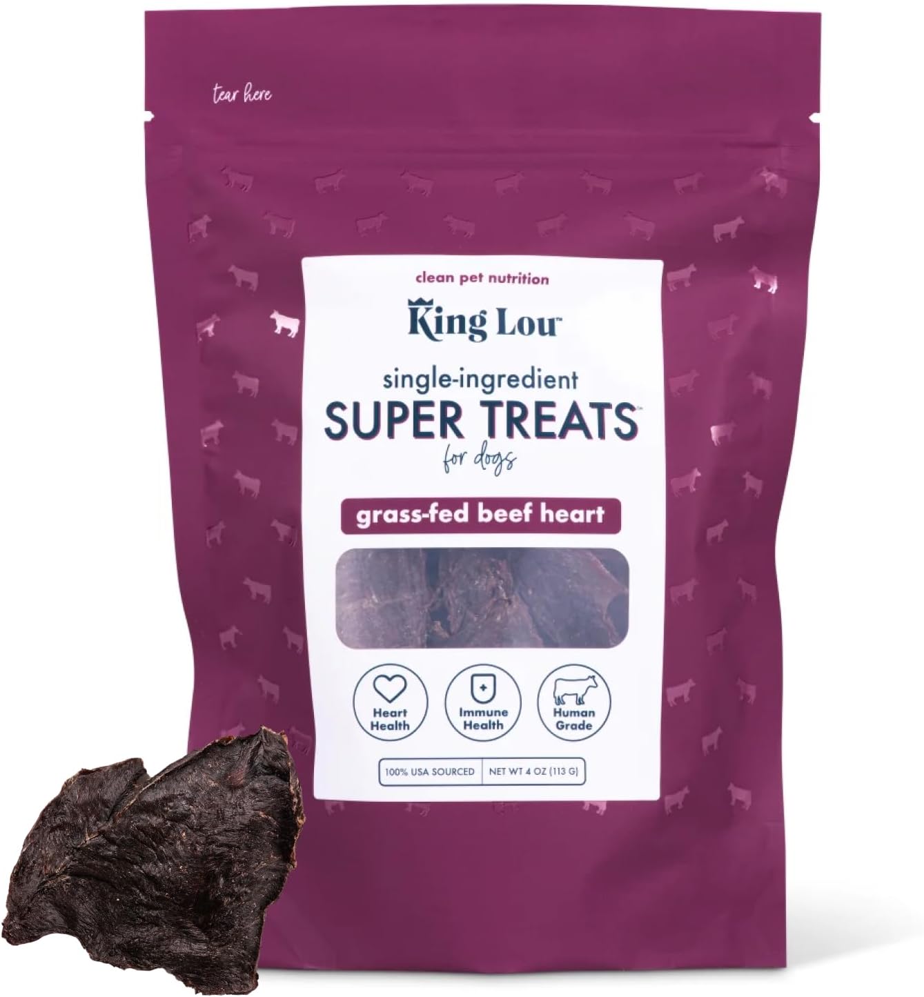 King Lou Pets - USA-Made Dehydrated Beef Heart Jerky Dog Treats - 1 lb of Fresh Beef Heart Prior to Dehydration