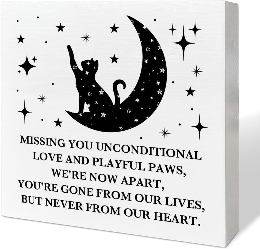 Memorial Gifts for Lose of Cat, Sympathy Gifts for Pet Cat Remembrance Bereavement, Missing You Unconditional Love Memorial Desk Decor Wooden Box Sign