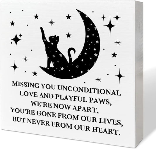 Memorial Gifts for Lose of Cat, Sympathy Gifts for Pet Cat Remembrance Bereavement, Missing You Unconditional Love Memorial Desk Decor Wooden Box Sign