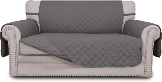 Easy-Going Reversible Loveseat Couch Cover for 2 Cushion Couch Sofa Cover for Dogs Water Resistant Furniture Protector with Foam Sticks Elastic Straps for Pet (Loveseat, Gray/Gray)