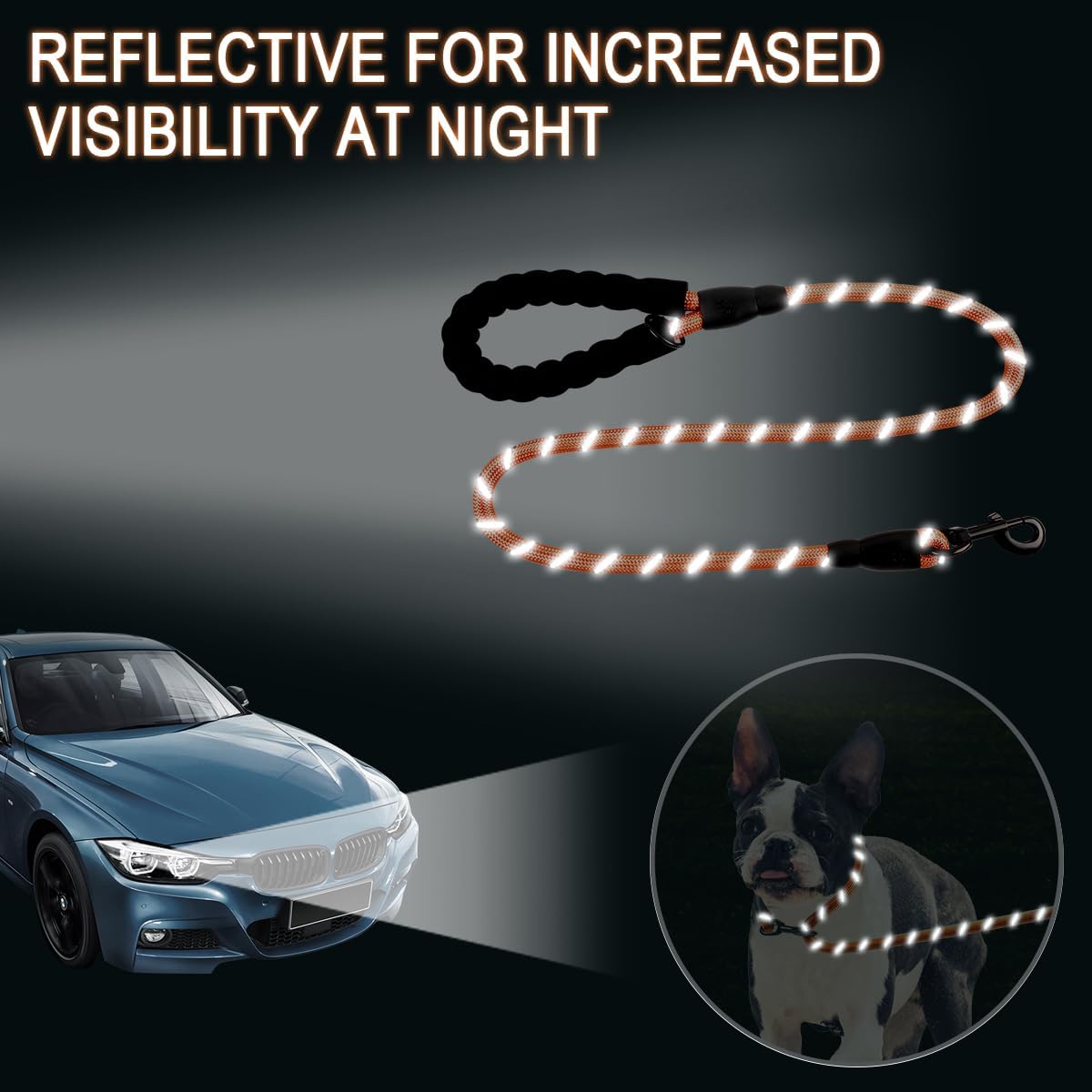 BARKBAY Dog Leashes for Large Dogs Heavy Duty Dog Leash 4/5/6 FT with Comfortable Padded Handle and Highly Reflective Threads for Medium Large Dogs Walking Training Running (4FT-1/2'',Orange)