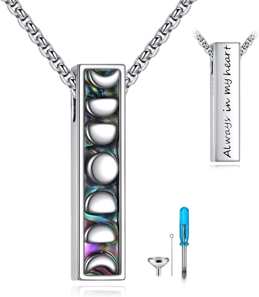 Urn Necklaces for Ashes Sterling Silver 3D Vertical Bar Memorial Pendant for Loved Ones Keepsake Cremation Jewelry Gifts for Women Men