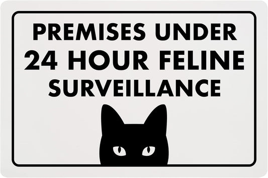 Premises Under 24 Hour Feline Surveillance - Funny Cat Sign, Plastic - 8" x 12" - Perfect for Home Decor, Gift for Kitty Lovers, Warning Sign - ENVISIONED Signage
