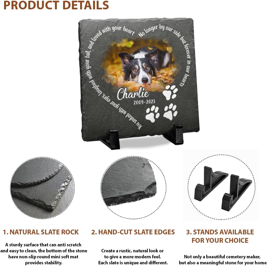 Personalized Pet Memorial Gifts, Dog Bereavement Gifts, Square Shaped Cat Memorial Stones, Memorial Plaques, Paw Print, Dog Memorial Gifts for Loss of Dog Sympathy Gift