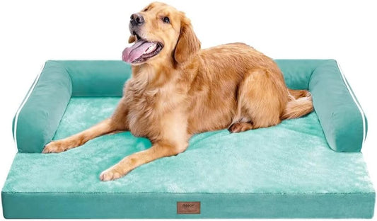Orthopedic Washable Large Dog Bed, Dog Beds with Removable Cover, Large X XL Pet with Bolster, Washable Aqua Blue Sofa with Orthopedic Egg Foam for Medium Large Dogs