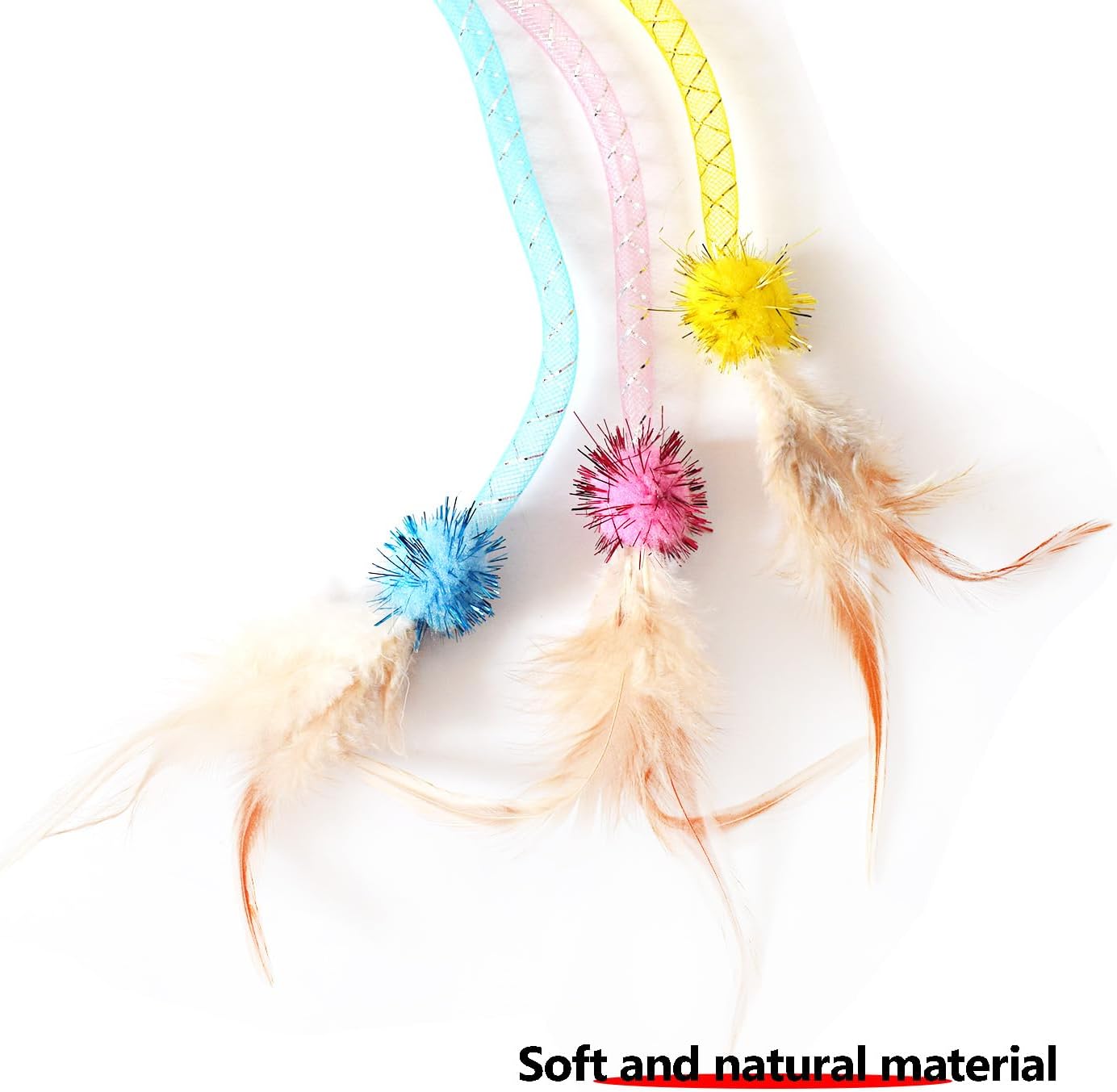 IUHKBH Cat Wands, 3 Colors Mesh Tube Teaser Toys Cute Kitten Wand Interactive Kitty Toy Safe Cat Stuff for All Breed Sizes