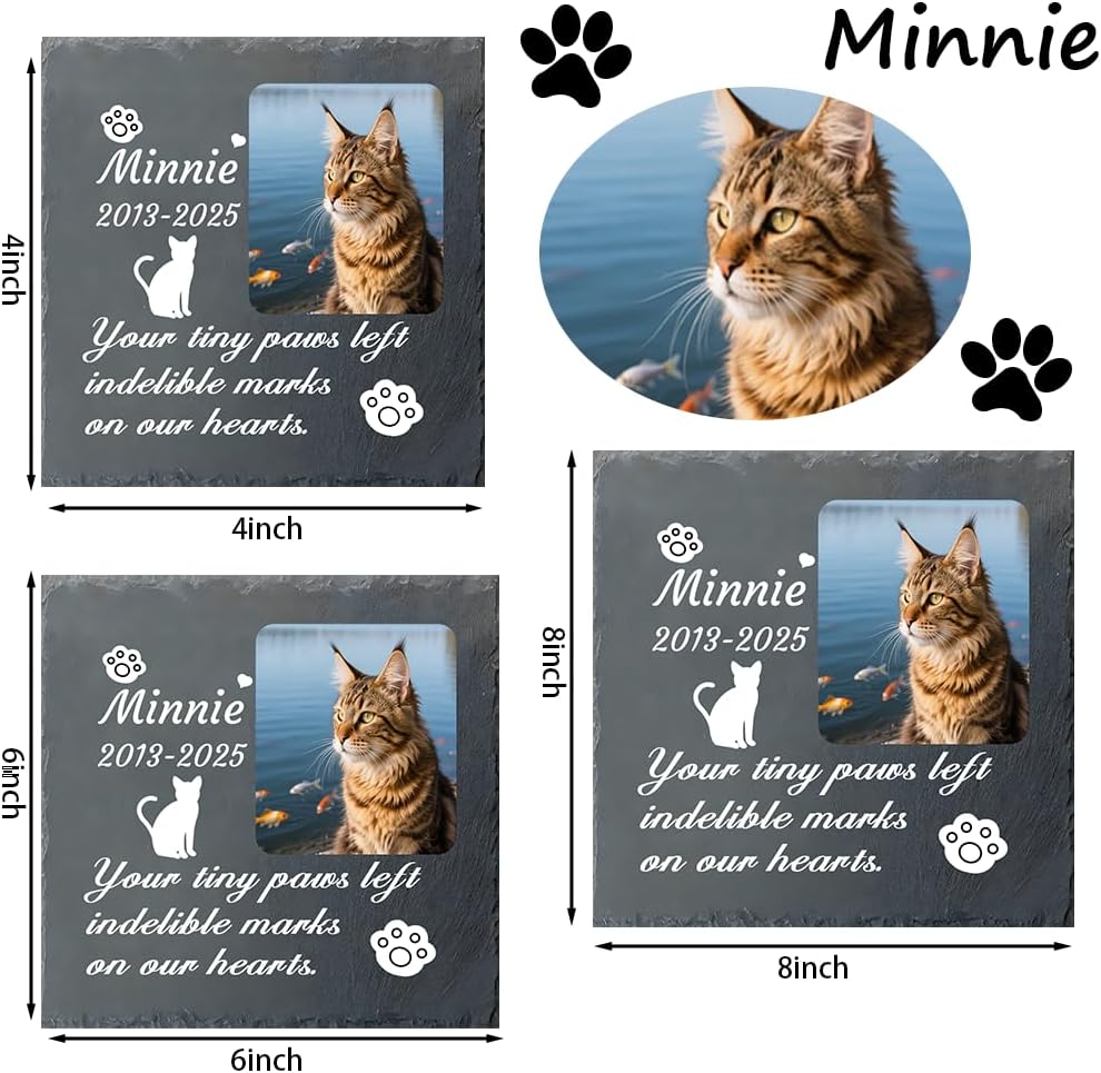Custom Pet Memorial Stone - Personalized Cat Grave Marker with Name & Photo - Sympathy Gifts for Loss of Beloved Pet - Cemetery Decor - Rainbow Bridge Memorial for Cats (Style H)
