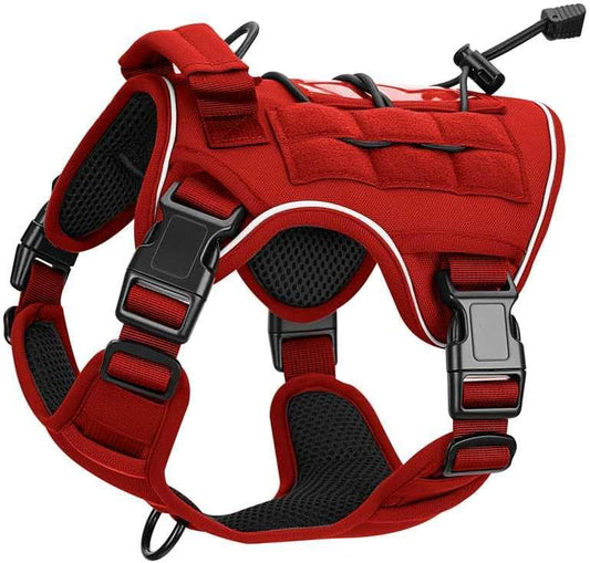 Heavy-Duty Tactical Dog Harness for Large Dogs, No Pull Adjustable Reflective Pet Vest with Molle System, K9 Military-Grade Control for Service Training, Outdoor & 10+ Breeds, Red, Small