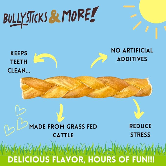 BULLYSTICKS & MORE 6 Inch Beef Collagen Braids for Dogs (8 Count) - Bones for Dogs - Dog Parents Choice - No Hide Beef Cheek Rolls