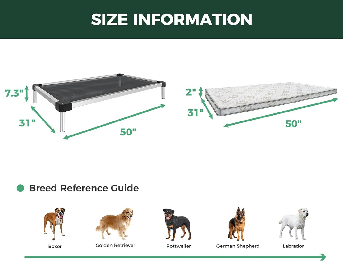 FXW TitanNest Chew-Proof Elevated Dog Bed, Raised Cot for Indoor/Outdoor/Camping Use, Durable & Waterproof Cooling Pet Bed with Exclusive Cover for Large Dogs, 50.0" L x 31.0" W x 7.3" H, Black