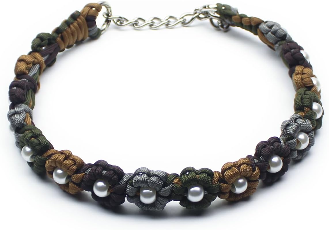 Cute Handmade Paracord Dog Collar – Unique Hand-Braided Multi-Color Flower Design Pet Accessory for Medium Large Dogs Fit 22-26" Size L
