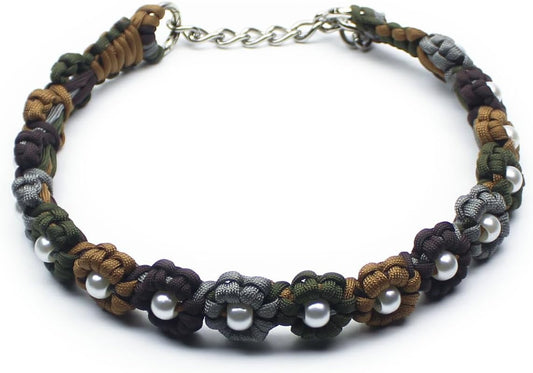 Cute Handmade Paracord Dog Collar – Unique Hand-Braided Multi-Color Flower Design Pet Accessory for Medium Large Dogs Fit 22-26" Size L