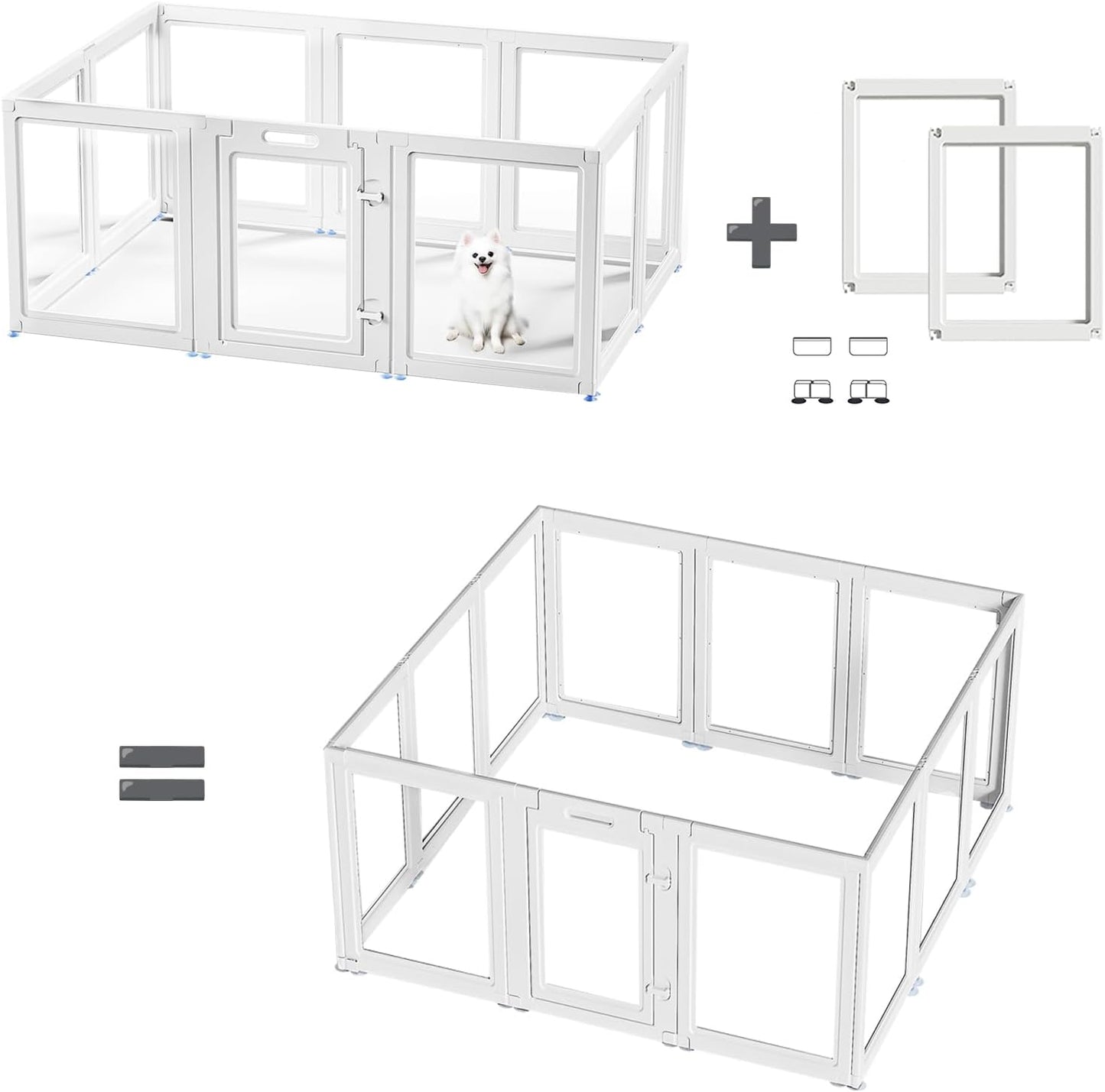 Acrylic Dog Playpen Suitable for Expanding Clear Dog Playpen Includes 2 I-Type Connectors and 2 Suction Cup Bases（23.6", 2PCS）