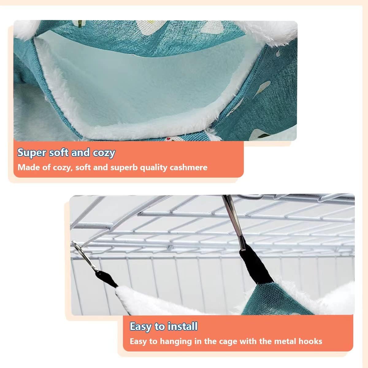 LEFTSTARER Triple-Layer Sugar Glider Hammock, Small Pet Cage Hammock, Sugar Glider Cage Accessories Hamster Bedding Small Animals Bed for Chinchilla Parrot Ferrets Rat Playing Sleeping (Candy)