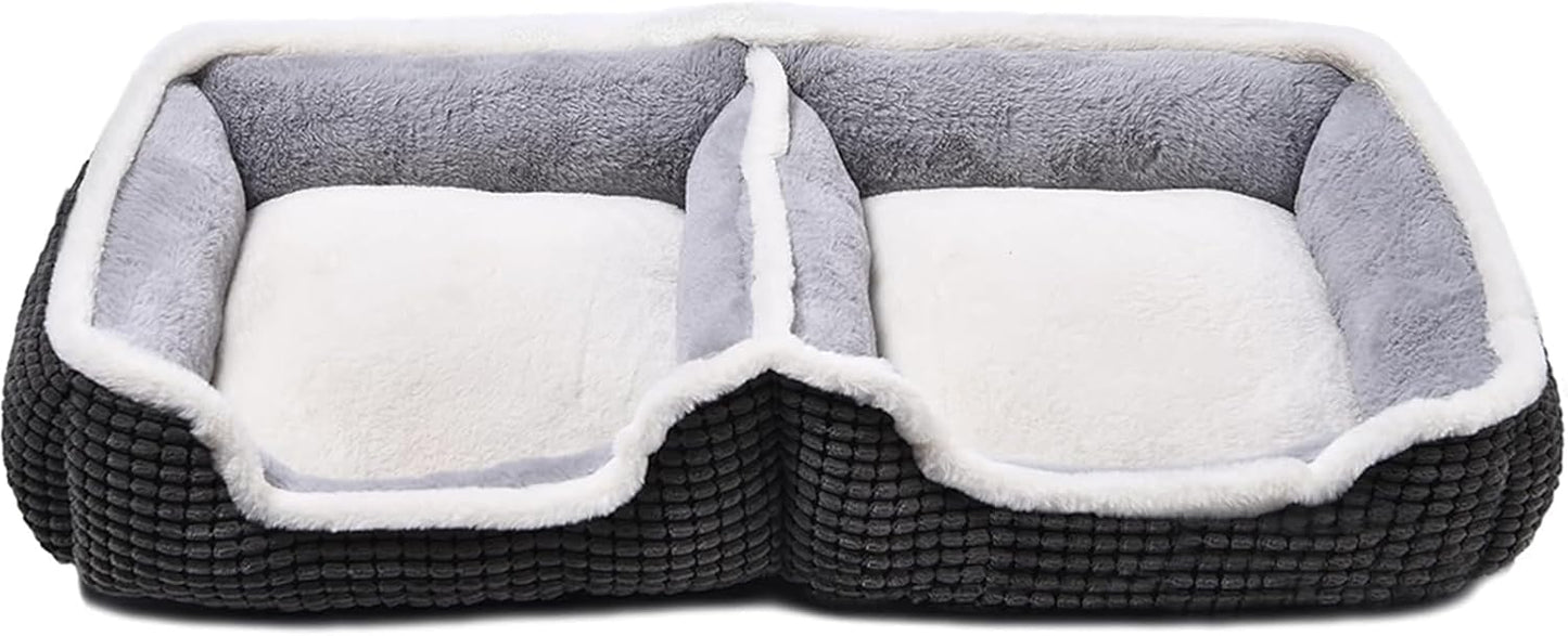 Dog Beds for Two Small Dogs, Double Cat Beds for Indoor Cats, Super Soft Washable Cat Bed with Anti-Slip & Water-Resistant Bottom, Luxury Durable Kitten Bed Puppy Bed, Rectangle Grey Animal Pet Beds