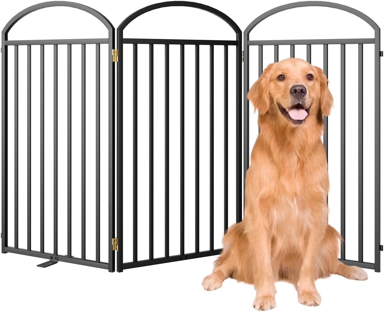 3 Panles Full Matel Freestanding Dog Gates with Door, 72"Extra Wide 36"Tall Free Standing Dog Pet Gate for Indoor & Outdoor. Foldable Pet Fences for Doorways, House, Stairs, Porch, Deck, Yard