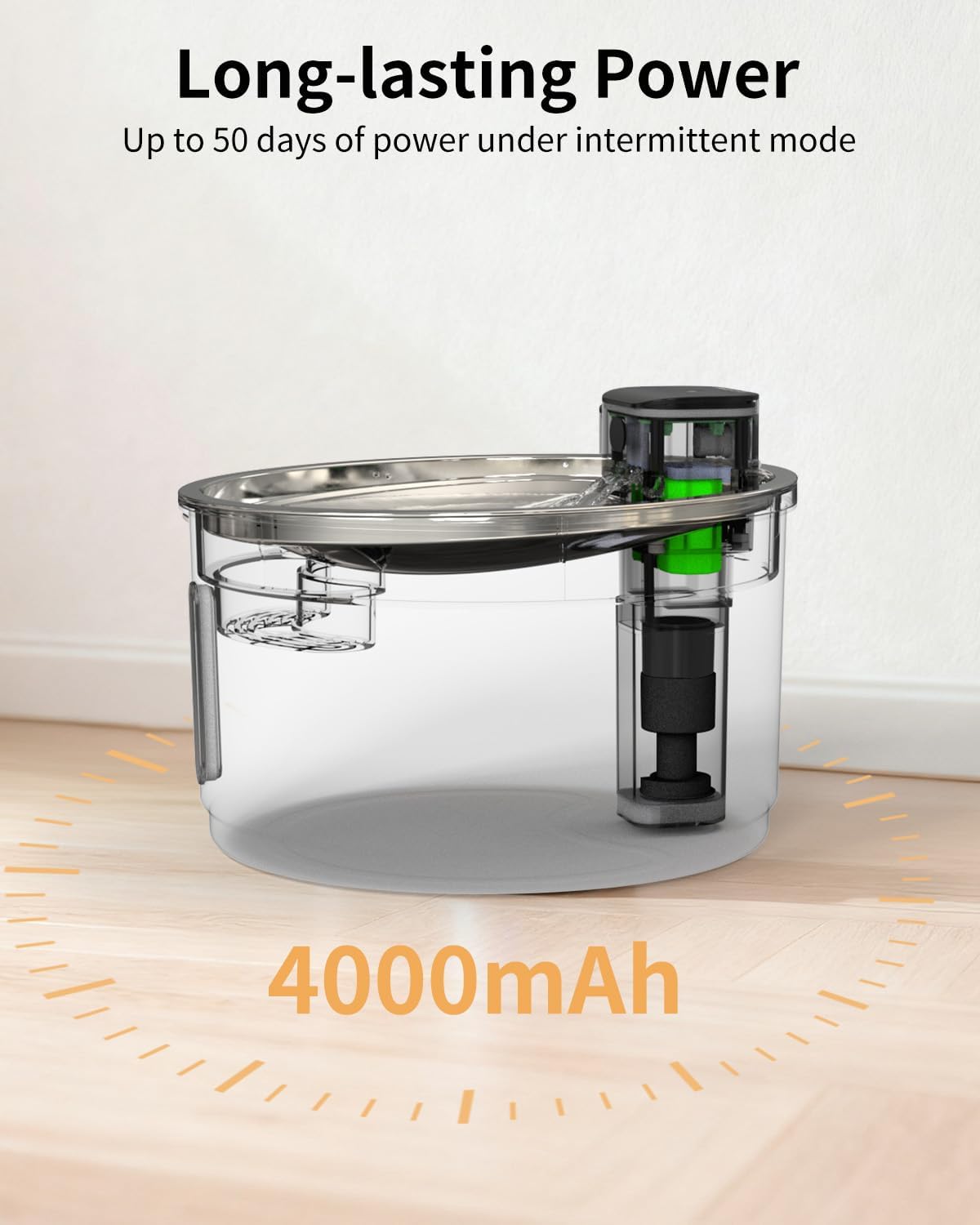 NPET Stainless Steel Wireless Cat Fountain, 1Gallon/135oz Battery Operated Automatic Pet Drinking Fountain - Cordless Dog Water Dispenser with Water Level Window for Cats Indoor