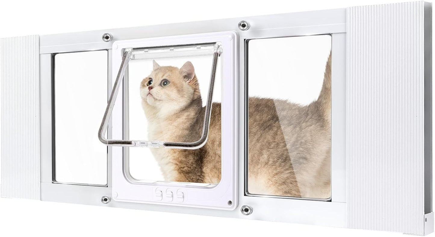 Compact Cat Door for Window,Fits 31"-36" Width Windows,Quick Install with No Damage,Aluminum Frame Pet Door for Window,Cat Window Door Insert with Tight Seal,4 Lock Modes to Control Pet Access