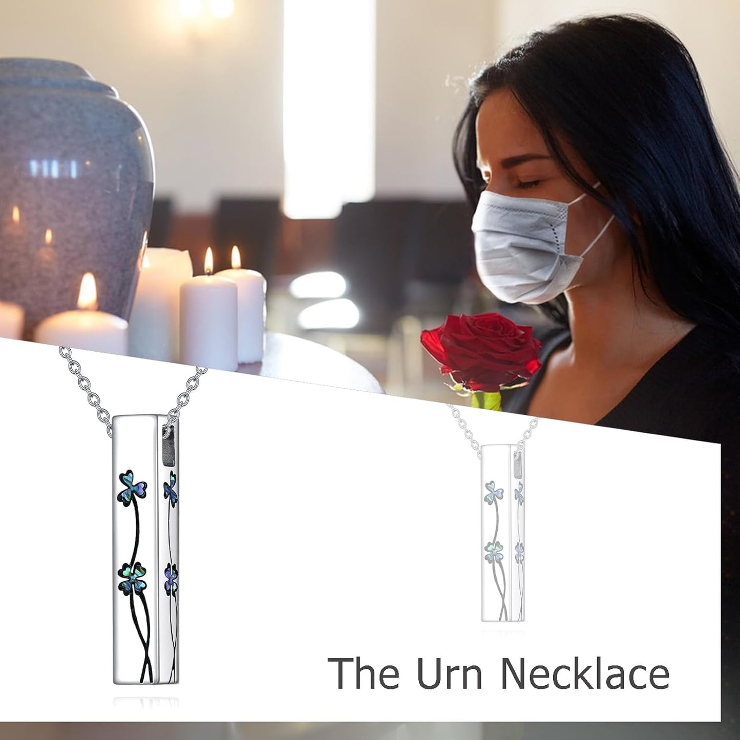 Urn Necklaces for Ashes Sterling Silver 3D Vertical Bar Memorial Pendant for Loved Ones Keepsake Cremation Jewelry Gifts for Women Men