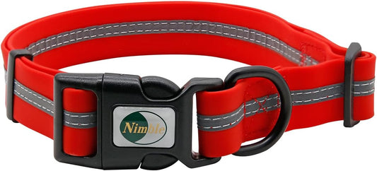NIMBLE Dog Collar Waterproof Pet Collars Anti-Odor Durable Adjustable PVC & Polyester Soft with Reflective Cloth Stripe Basic Dog Collars S/M/L Sizes (Large (15.35”-24.8”inches), Candy Red)